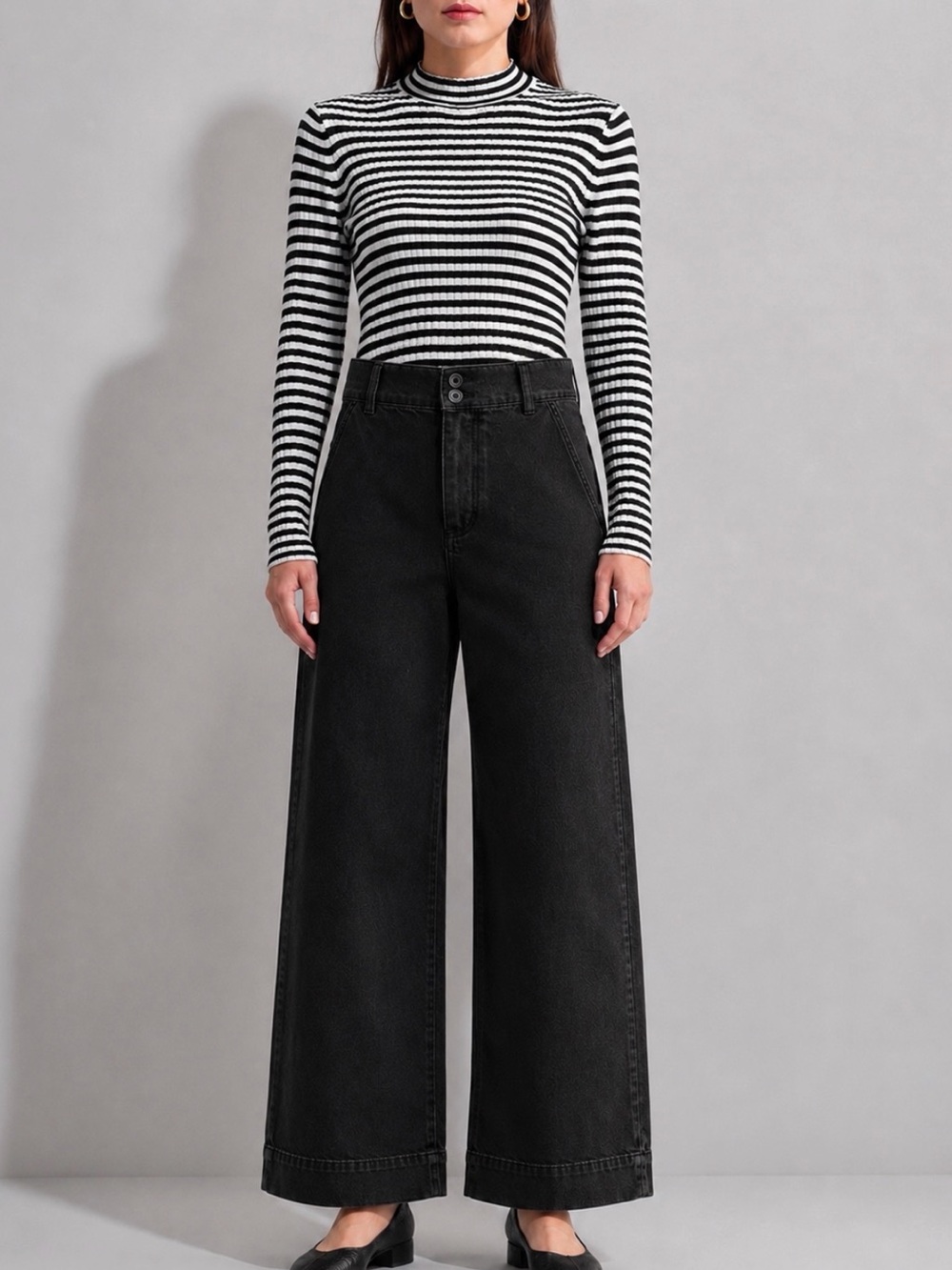 EVERLANE The Organic Wide Leg Black Utility Pants Size 8